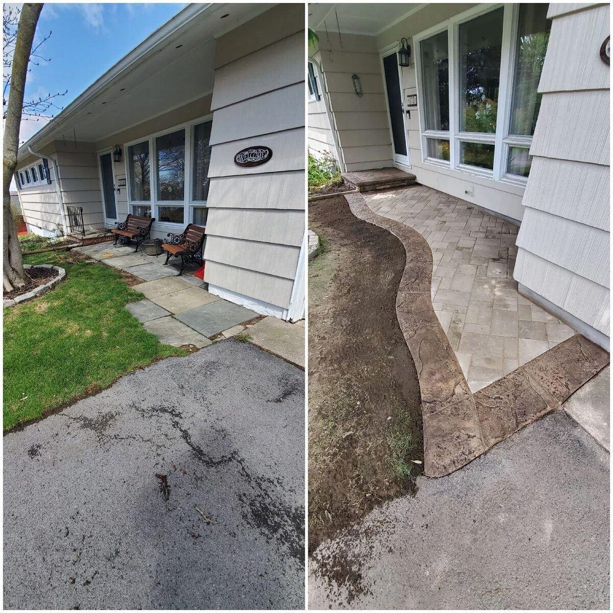 New concrete approach and walkway alongside a home